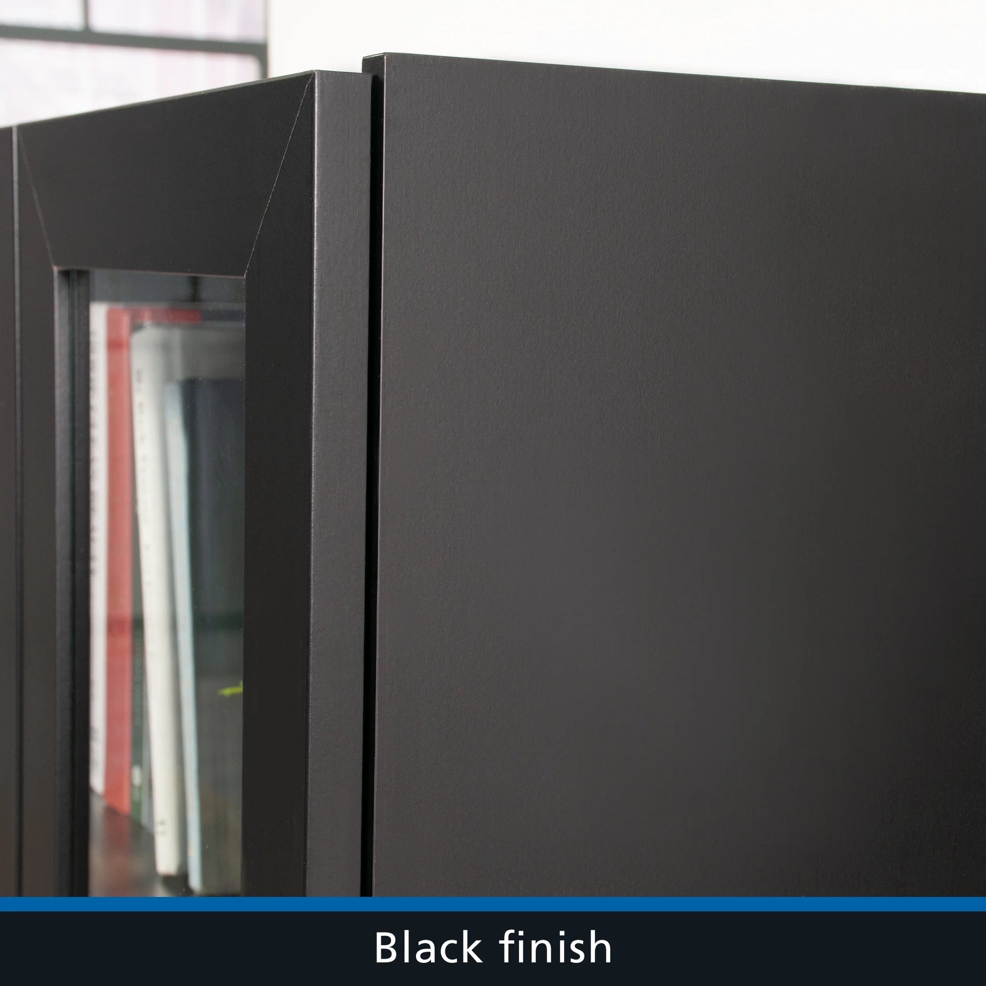 Mainstays Glass Door Storage Bookcase, Black Finish