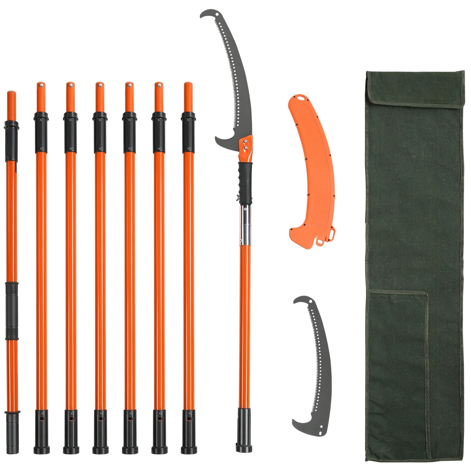 KFFKFF Manual Pole Saw Extendable Tree Pruner 7.3-27ft Fiberglass Pole Hook Knife