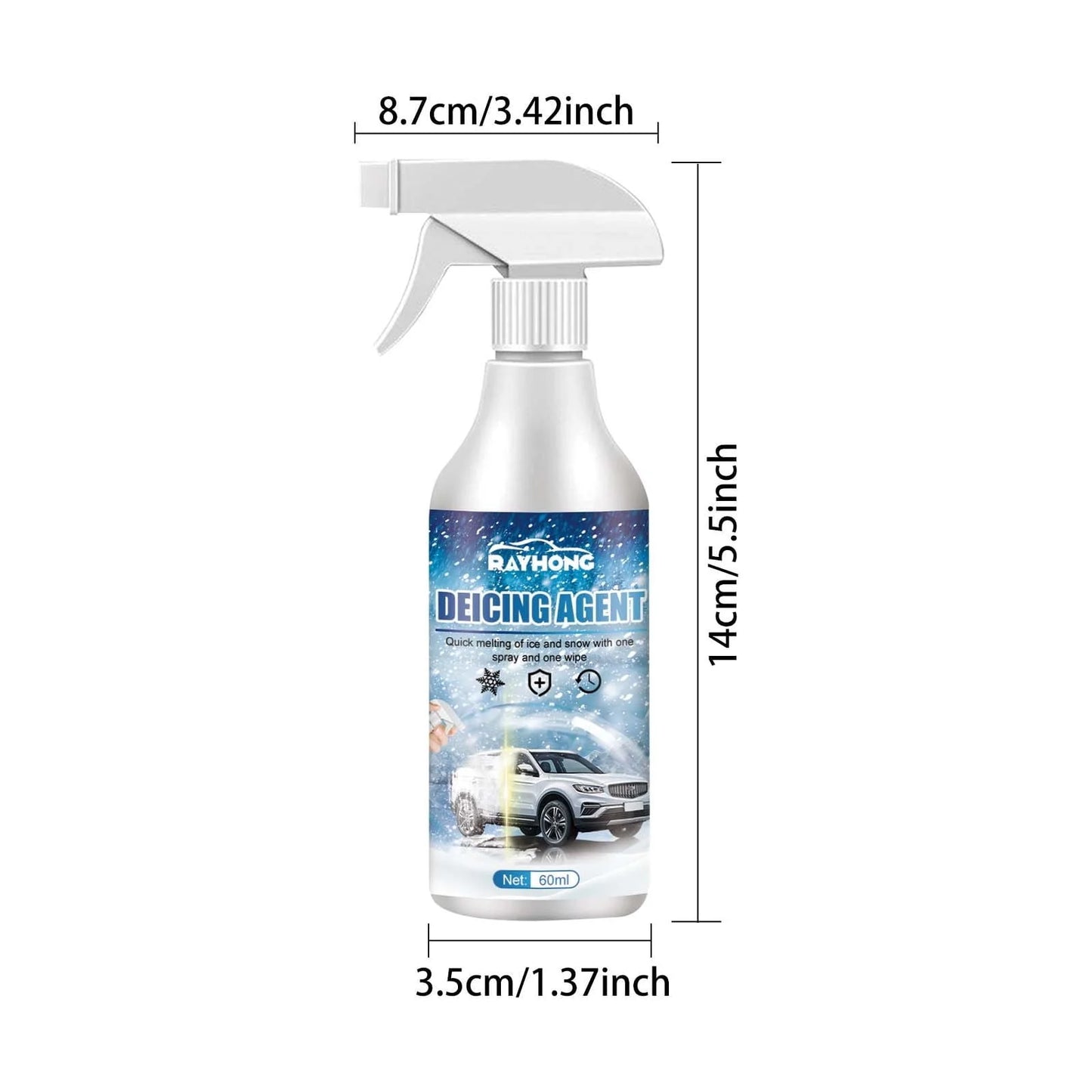 XEOVHV Deicer Spray for Car Windshield, De-Icer for Car Windshield,Fast Ice Melting and Snow Remover for Winter Car Glass 60ml/3.1oz
