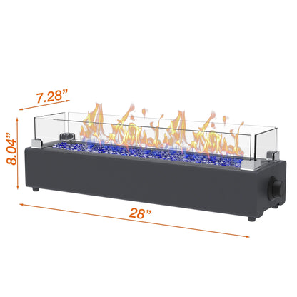 28-inch Table Top Gas Fire Pit, 40,000 BTU Tabletop Propane Fire Pit Portable Fireplace for Patio, Outdoor w/Wind Glass Shield, Glass Rocks, Carbon Gray
