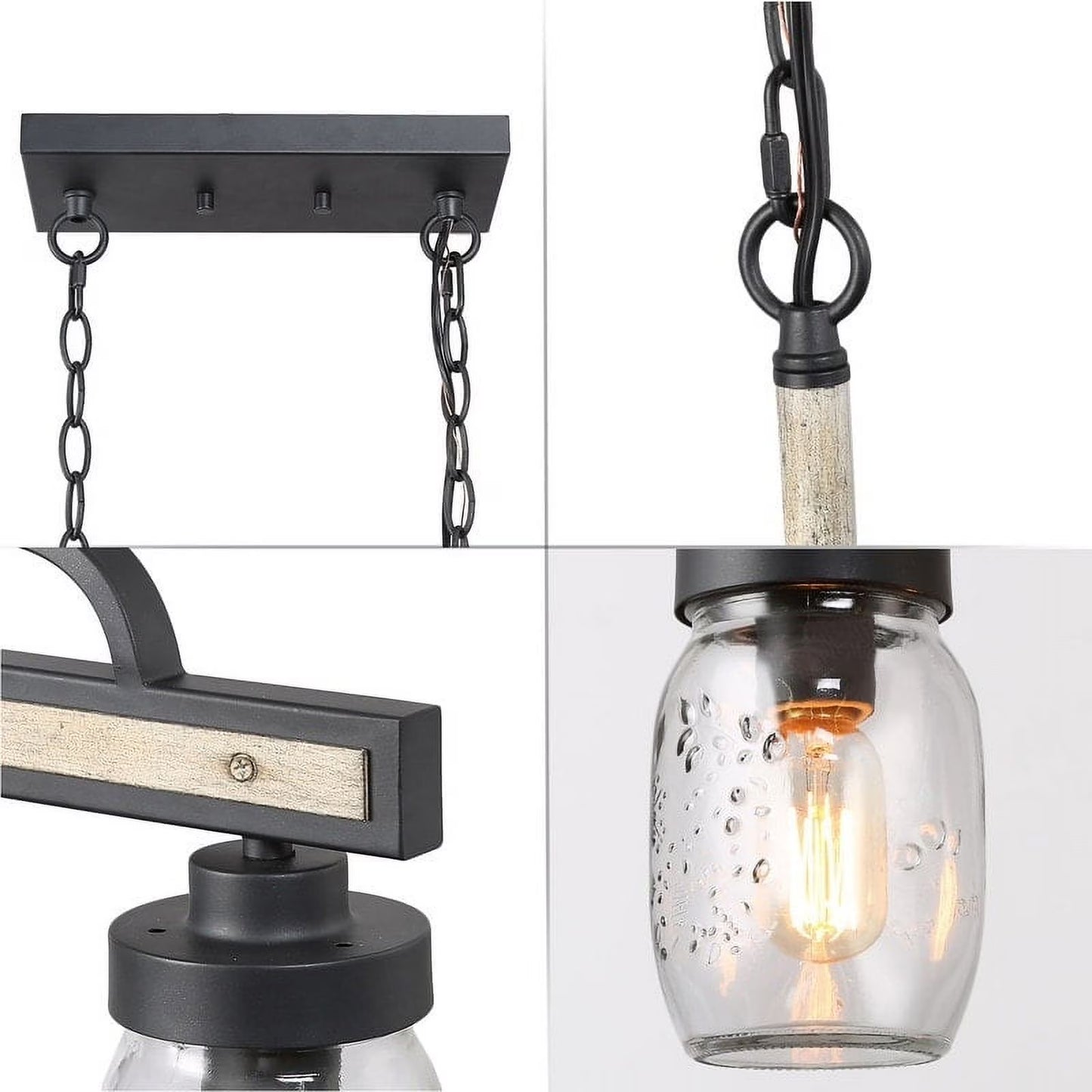 LaLuz Modern Farmhouse 4-Light Mason Jar Glass Chandelier for Kitchen Island 4 lights 25 to 36 Inches