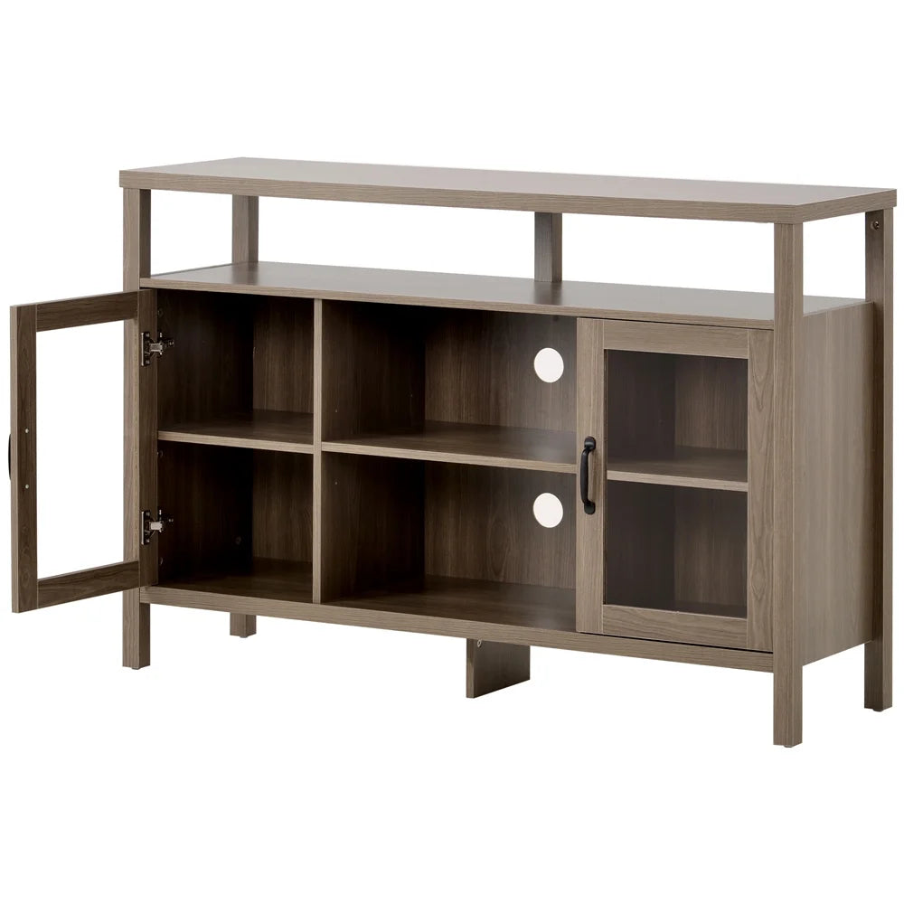 Visentor 42 Inch Kitchen Storage Cupboard, Dining Room Storage Cabinet with Glass Door, Sideboard Buffet Table, Black