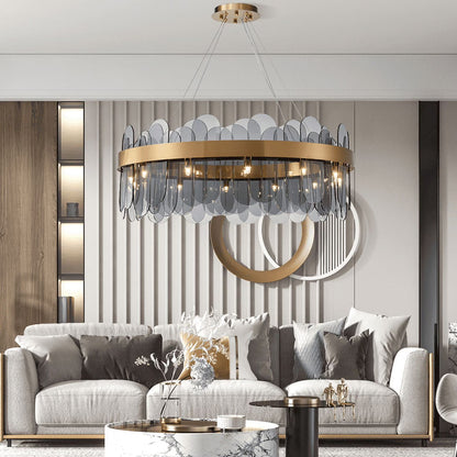 Ozarke Smoke Gray Chandelier Iron Glass Ceiling Light, Warm 3000K (Large)