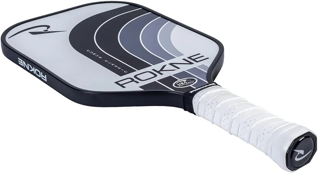 Rokne Curve Classic Fiberglass Pickleball Paddle Long Handle Racket with Pro Grit Texture and Cover, Storm