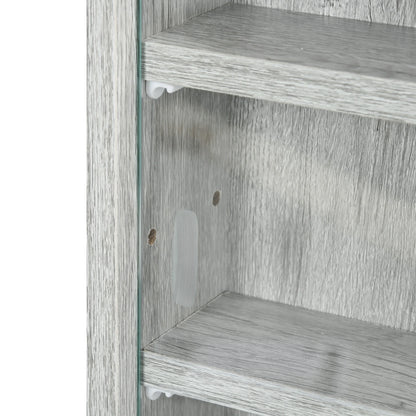 DUOSONG 5-Tier Display Cabinet, Glass Display Case With 2 Doors And Adjustable Shelves, Wall-Mounted, Grey Gray Glass Furniture Primary Living Space Cabinets