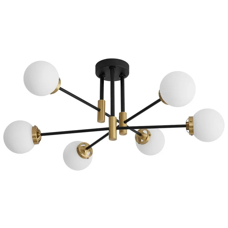 Deyidn Modern 6-Light Sputnik Chandelier with Milky White Glass Shades, 31 Inch Gold Pendant Lighting for Dining Room