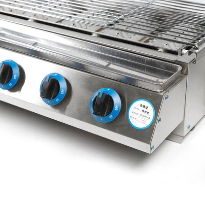 Commercial Gas LPG Grill 2800PA Outdoor BBQ Tabletop Cooker 6-Burner 6 Burners LPG Gas BBQ Grill Stainless Steel Smokeless Grill Glass Shield Outdoor