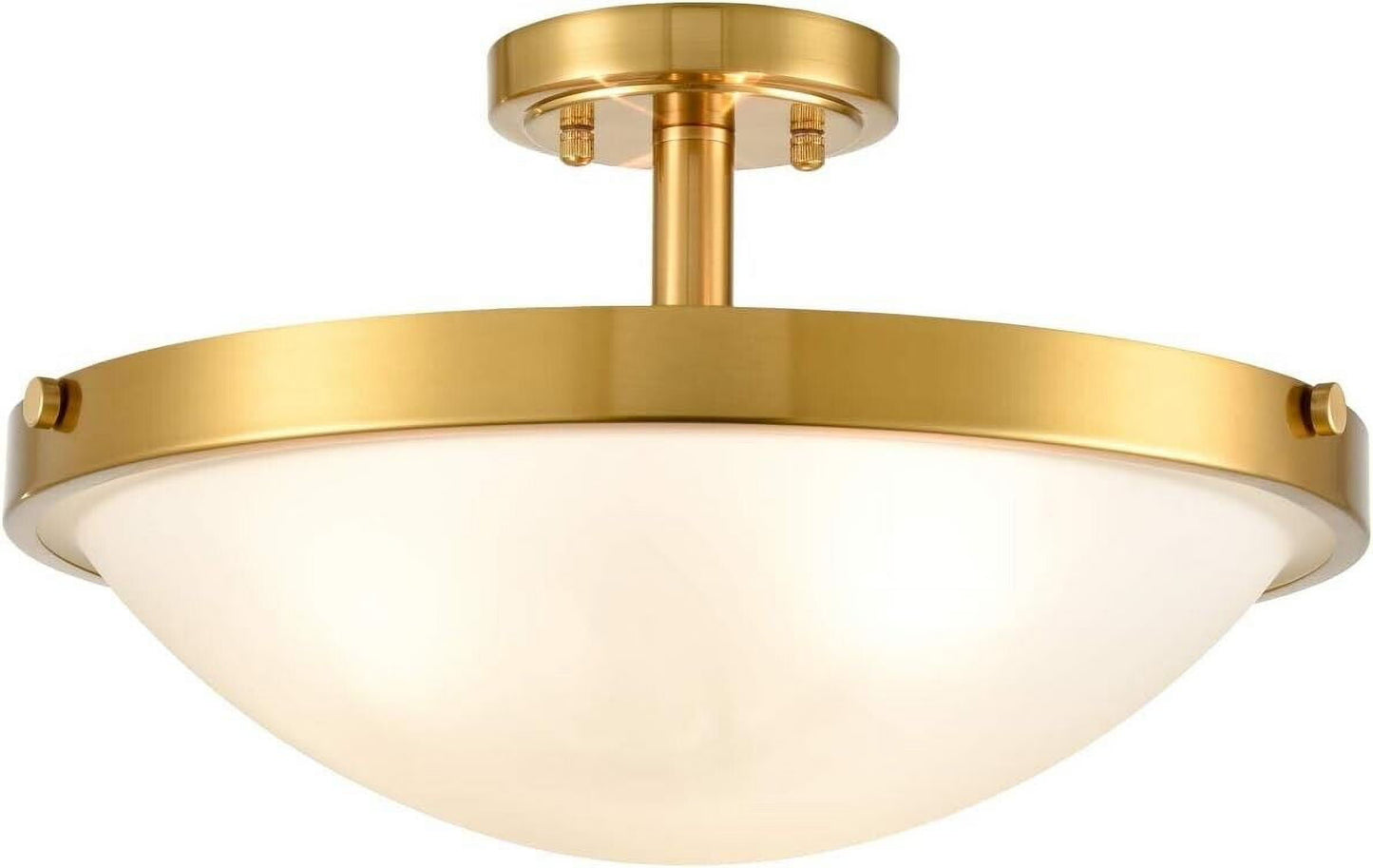 Claxy 16" 3-Light Gold Semi Flush Mount Lights with Milk Glass Shade