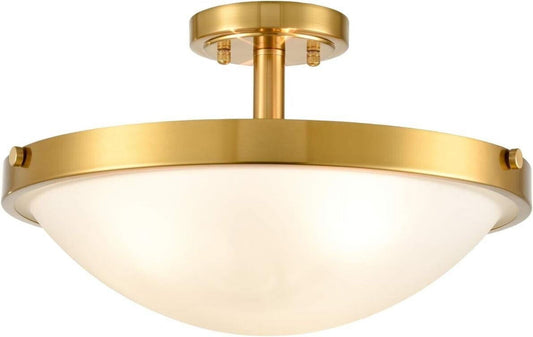 Claxy 16" 3-Light Gold Semi Flush Mount Lights with Milk Glass Shade