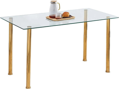 Glass Dining Table with Gold Legs, Retangular Kitchen Table for Home Kitchen (Gold, Length: 51.2")