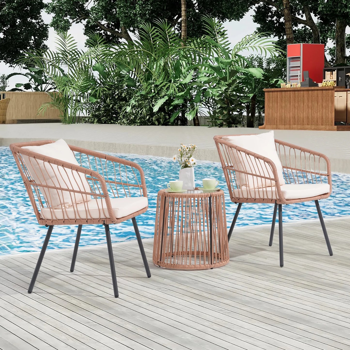 Patio Furniture Set, Betcozy3 Pieces Outdoor Chairs Set with Glass Coffee Table for Garden, Bistro, Porch, Balcony, Backyard