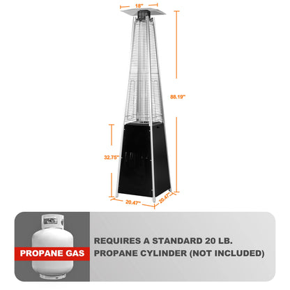 Nuu Garden Pyramid Patio Heater with Wheels, 48,000 BTU Outdoor Heaters for Outside Use, Quartz Glass Tube Propane Heater, Black