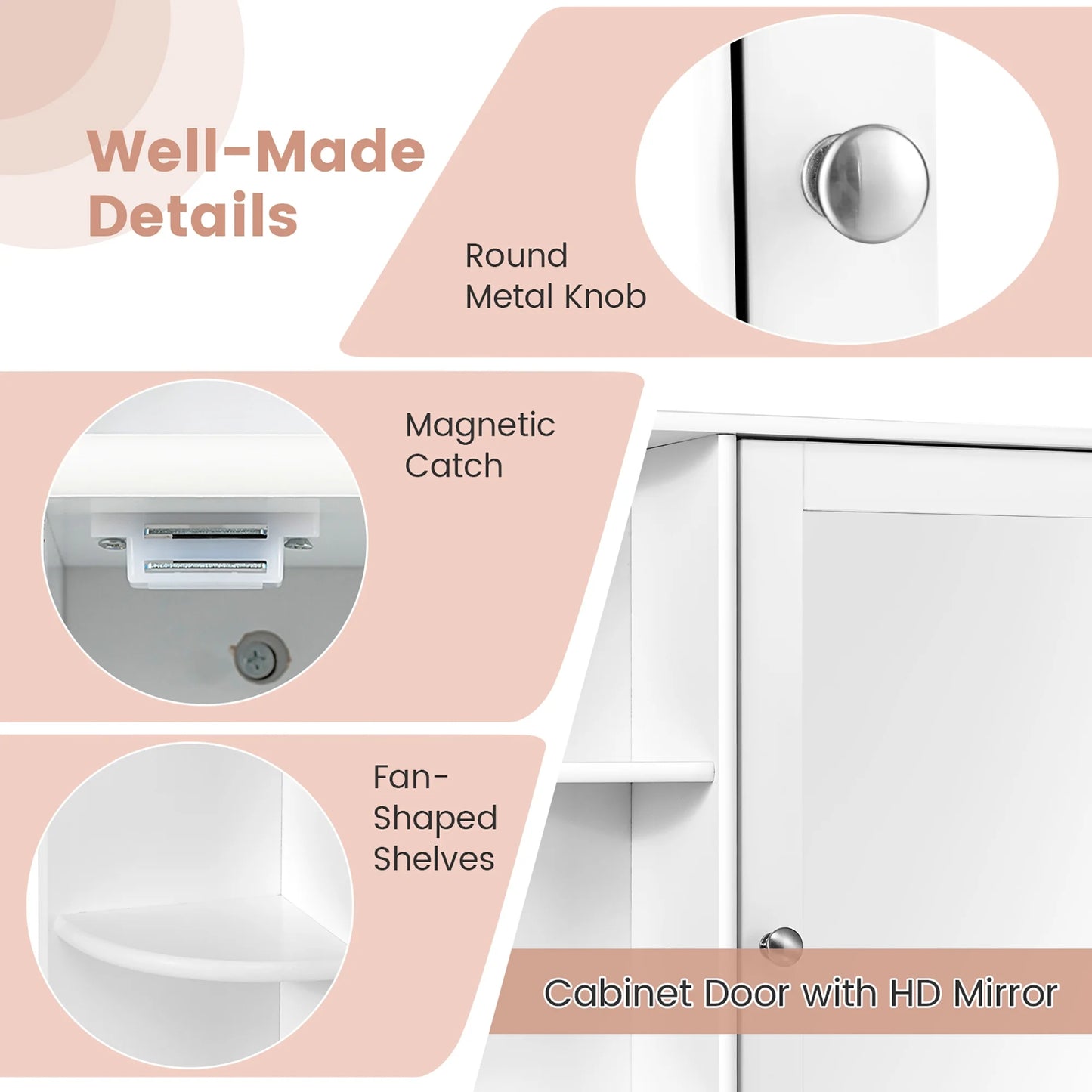 Costway, White, Medium Density Fiberboard, Multipurpose Mount Wall Surface Cabinet Mirror Glass, 26.00 x 6.50 x 23.50 Inches