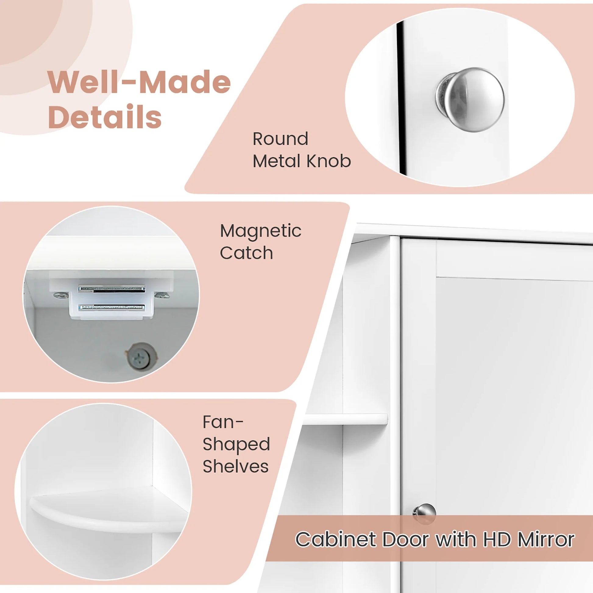 Costway, White, Medium Density Fiberboard, Multipurpose Mount Wall Surface Cabinet Mirror Glass, 26.00 x 6.50 x 23.50 Inches