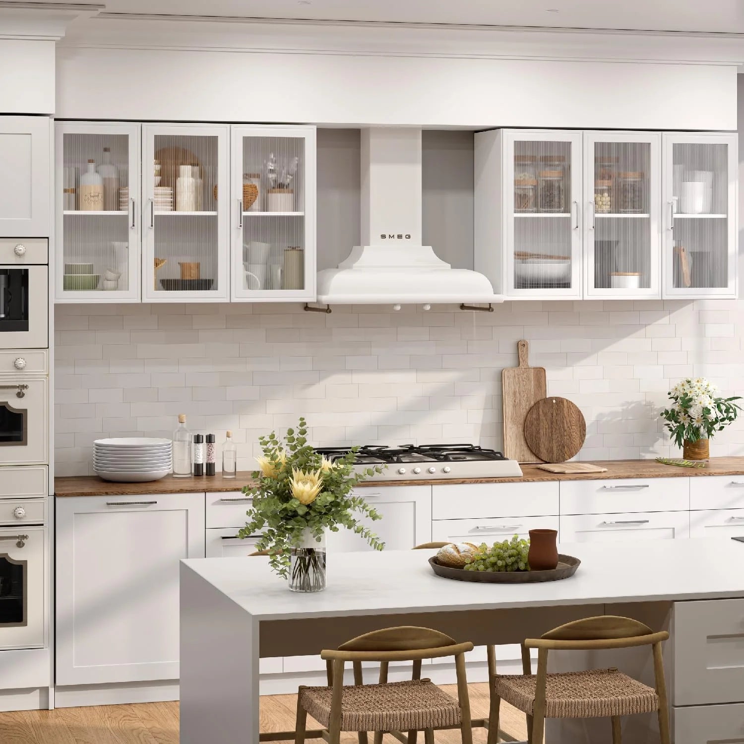 Wall Storage Cabinets - Led Upper Kitchen Laundry Wall Mounted Cabinets with Acrylic Glass 3 Doors and Shelves, 36'Wide