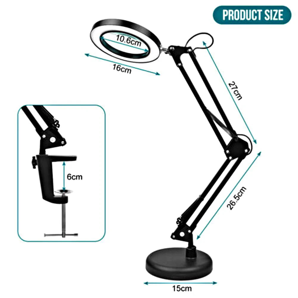 10X LED Magnifying Glass with Light, Stepless Dimmable, 3 Color Modes, Real Glass Lens Magnifying Lamp with Light Desk Lamp Clamp for Crafts, Reading, Close Work - Black