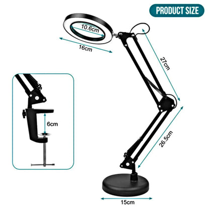 10X LED Magnifying Glass with Light, Stepless Dimmable, 3 Color Modes, Real Glass Lens Magnifying Lamp with Light Desk Lamp Clamp for Crafts, Reading, Close Work - Black