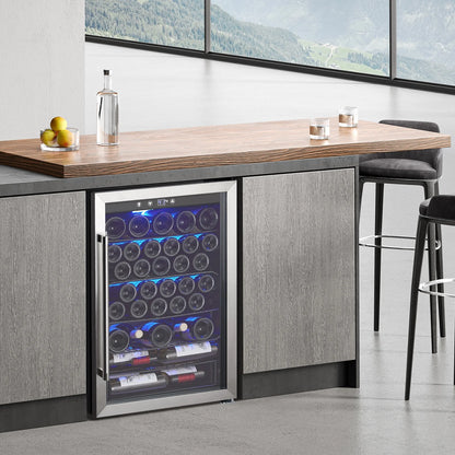 Wine Cooler,Beverage Refrigerator Cooler,Freestanding Wine Cooler Refrigerator with Triple Pane Clear Glass Door,Mini Fridge Countertop Drink Cooler for Home Office,Temperature Adjustment Range 40~61°