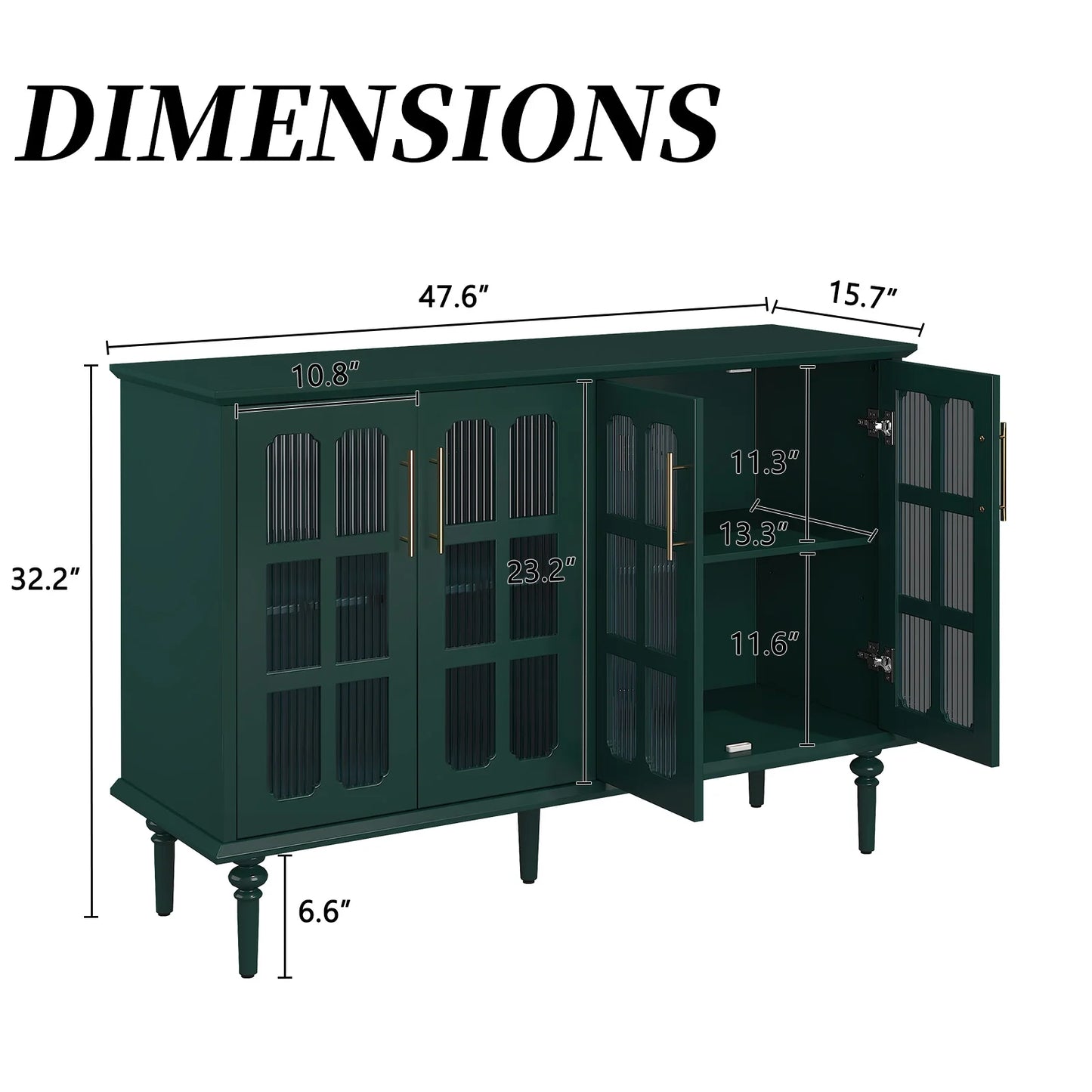HLR 47.6" Modern Vintage Sideboards Buffet Cabinet with 4 Lattice Glass Door, Green
