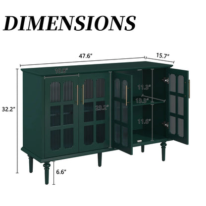 HLR 47.6" Modern Vintage Sideboards Buffet Cabinet with 4 Lattice Glass Door, Green