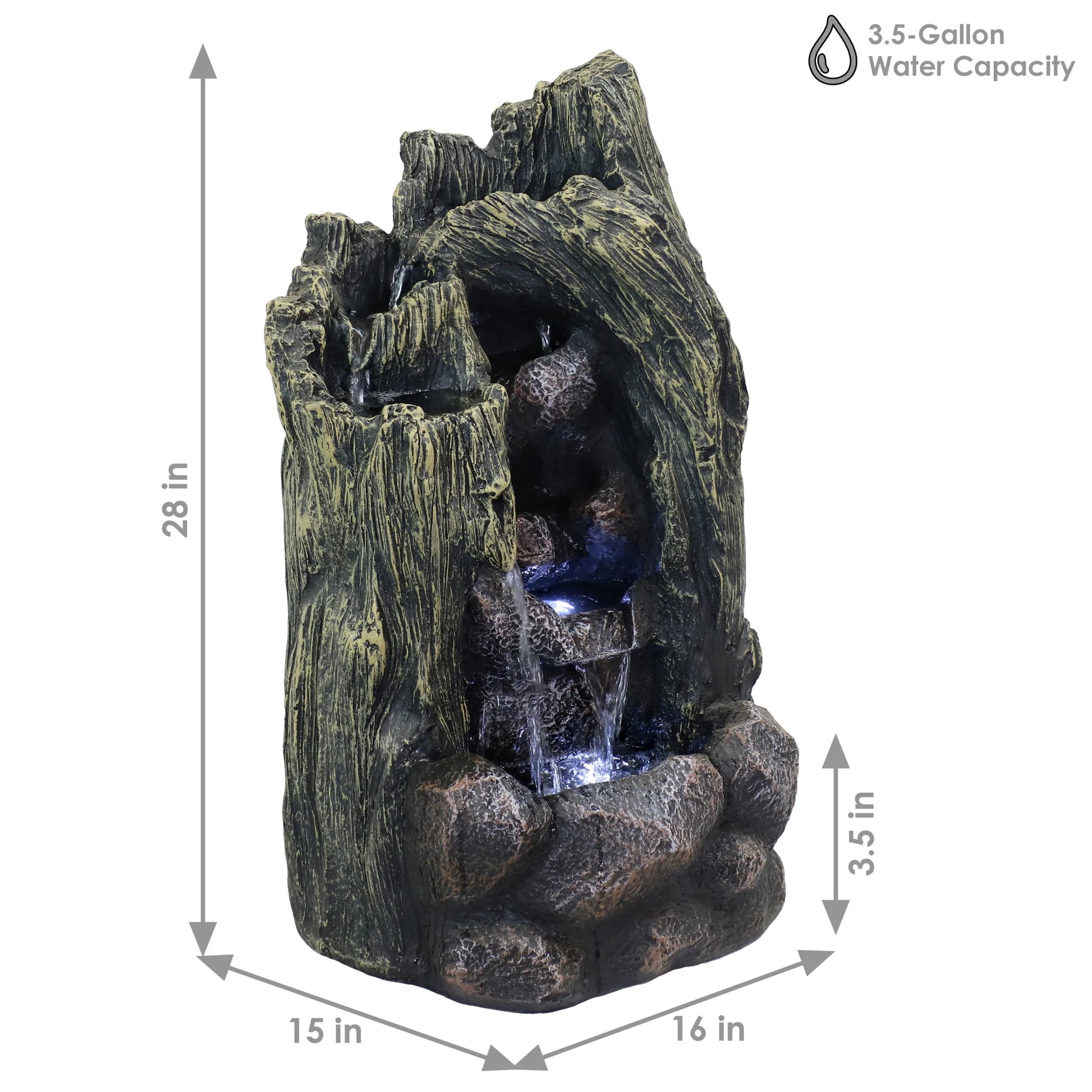 Sunnydaze Cavern of Mystery Fiberglass Concrete Outdoor Water Fountain with Lights