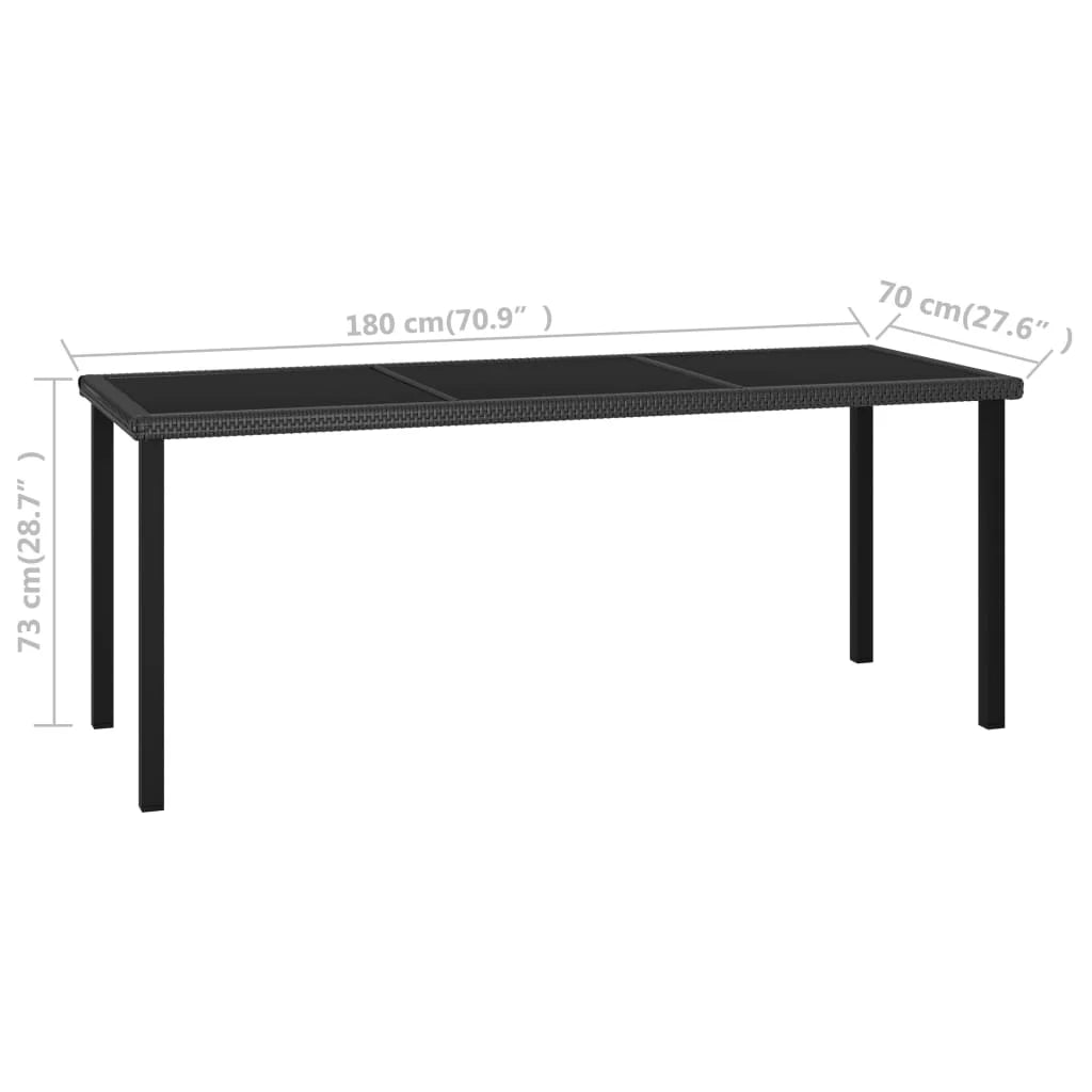 vidaXL Outdoor Dining Table Garden Porch Patio Table with Glass Top PE Rattan