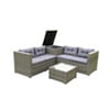 5 Piece Patio Furniture Sets, Outdoor Conversation Sets with Glass Coffee Table, Wicker Rattan Sectional Sofa Couch with Storage Bench, Ottomans & Cushions for Garden, Pool, Backyard, Gray