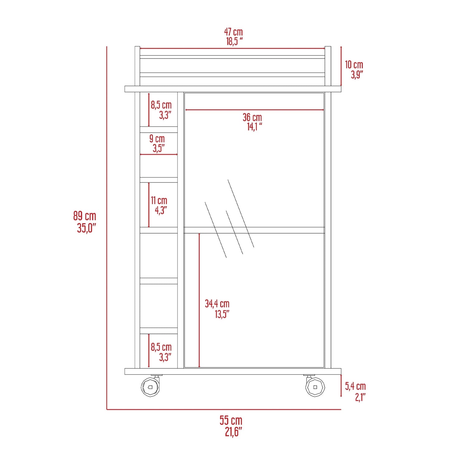 TUHOME Dukat Kitchen Bar Cart with Glass Door, Espresso