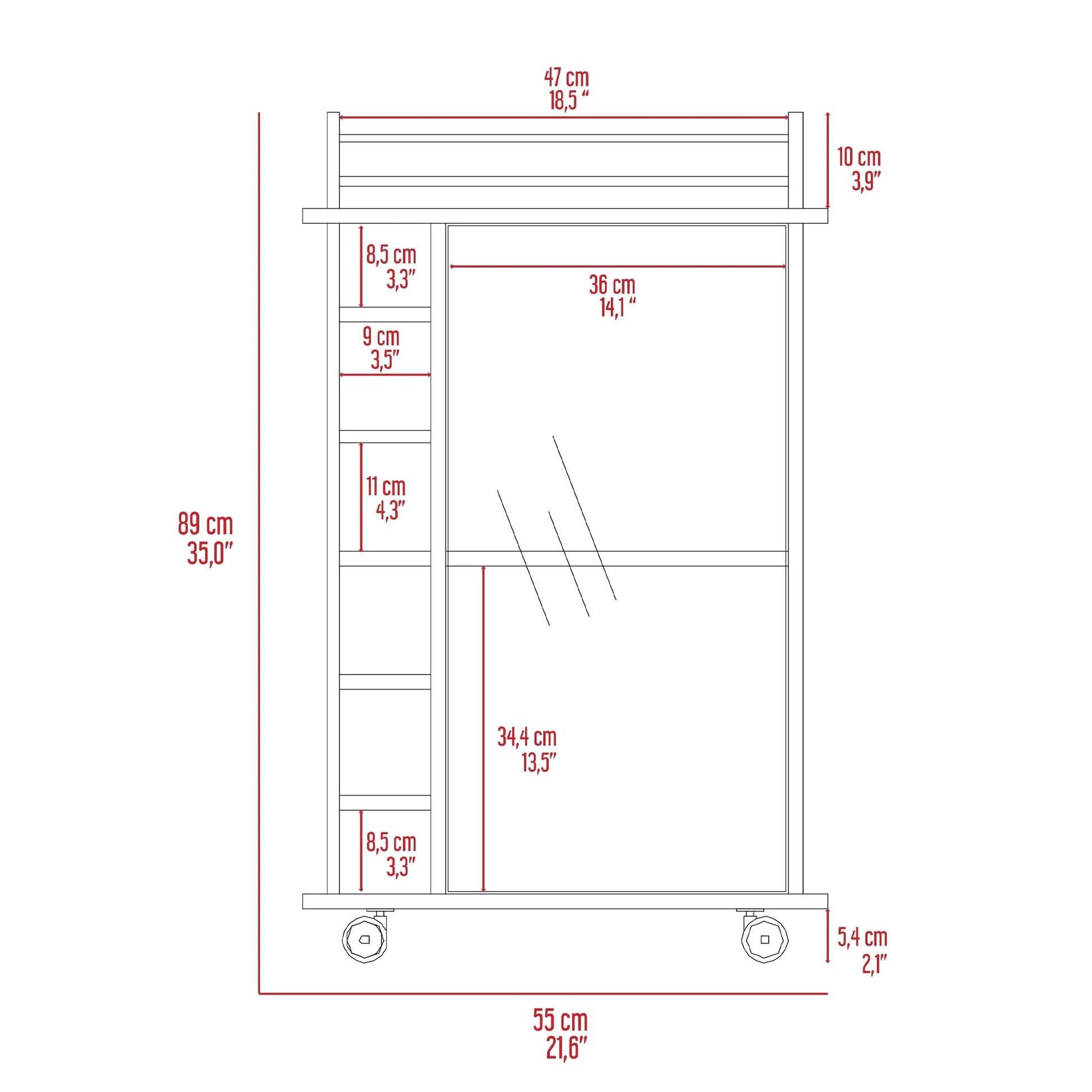 TUHOME Dukat Kitchen Bar Cart with Glass Door, Espresso