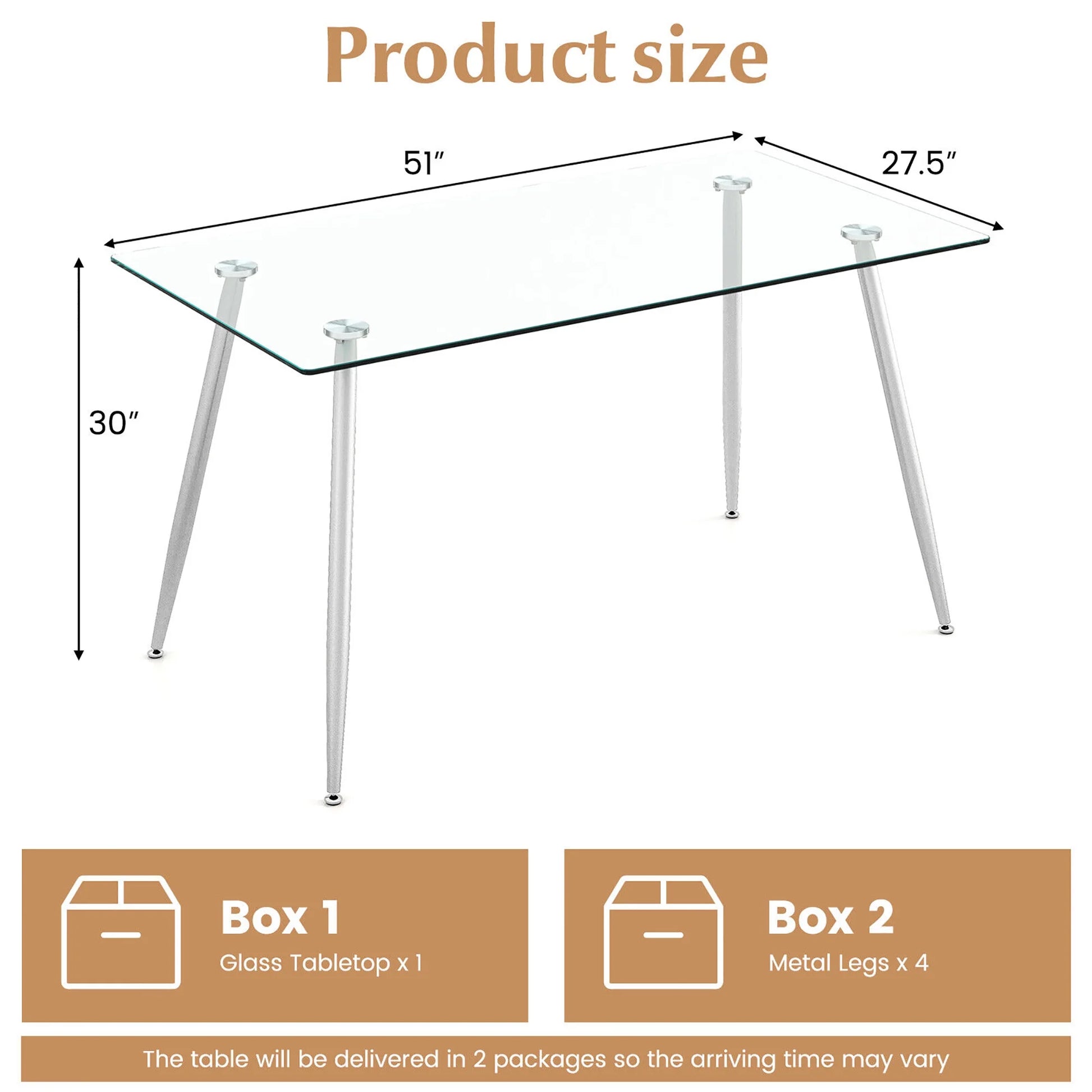 Gymax Modern Glass Dining Table Rectangular Dining Room Table W/Metal Legs For Kitchen Silver