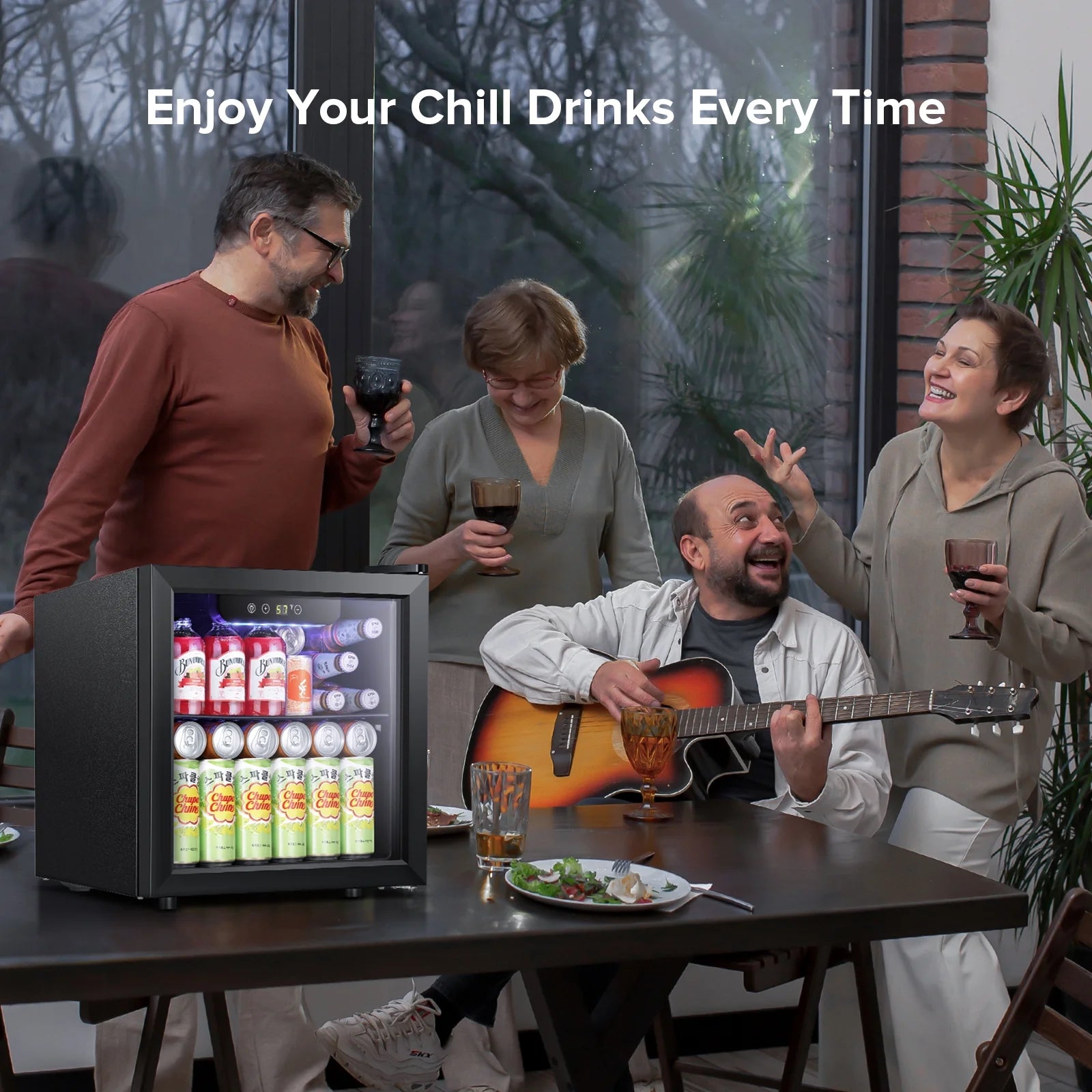 Auseo 1.3 Cu.ft. Mini Beverage Refrigerator Cooler - 55 Can &12 Bottle Mini Fridge with Double Glass Door, for Home/Bar/Office, Electronic touch control
