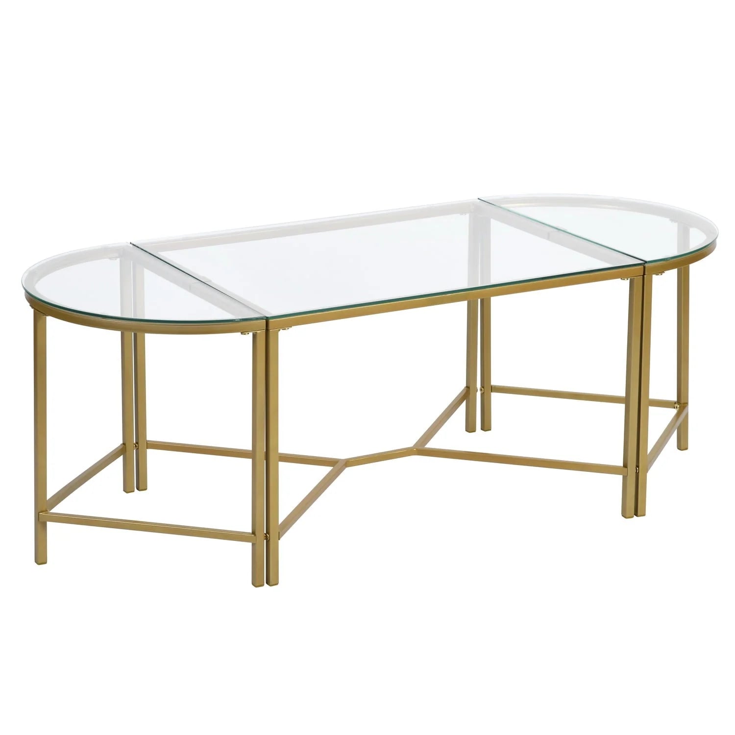 Homy Casa Glass Gold Coffee Table 2-Piece Table Set, Round Glass Nesting Table with Gold Frame for Living Room