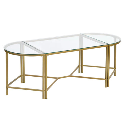 Homy Casa Glass Gold Coffee Table 2-Piece Table Set, Round Glass Nesting Table with Gold Frame for Living Room