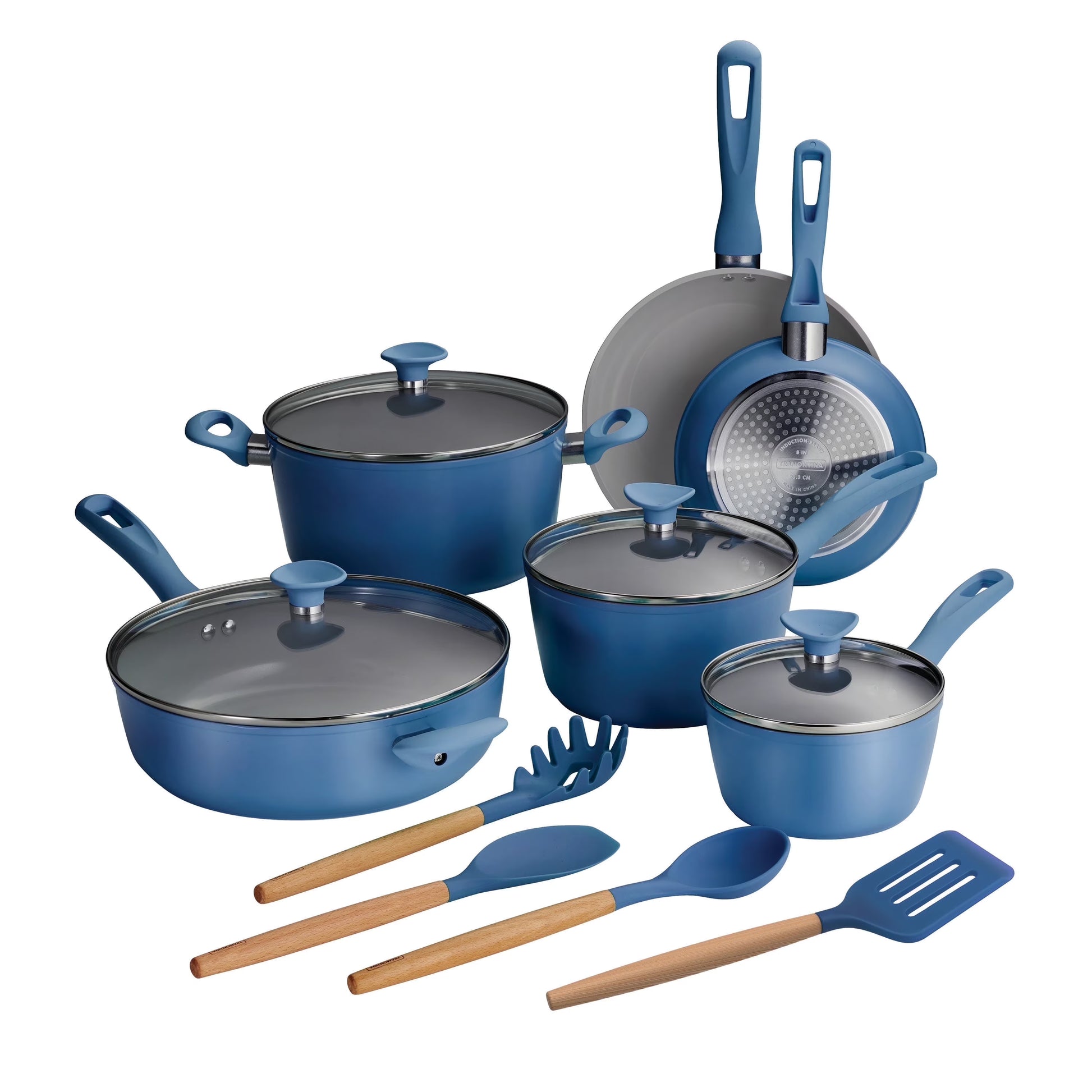 Tramontina Solara 14-Piece Aluminum Ceramic Nonstick Cookware Set with Utensils & Glass Lids, Induction-Ready, Oven & Dishwasher Safe - Red