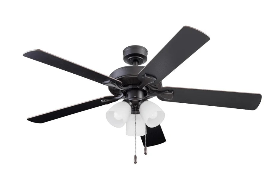 Prominence Home Stannor 52" Bronze Ceiling Fan with 5 Blades, Frosted Glass Light Kit, Pull Chains & Reverse Airflow