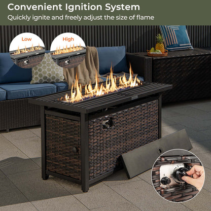 Costway 45" Propane Rattan Firepit Table with Glass Stones & Protective Cover Metal Frame