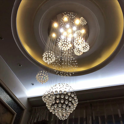 LED Crystal Modern 11-Light LED Polished Chrome Raindrop Pendant Light with Clear Glass Shade