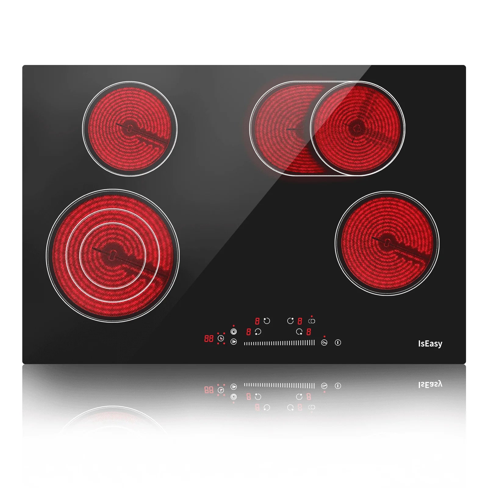 IsEasy Electric Ceramic Cooktop, 30" 4 Burners Built-in Countertop Burners Cooker Satin Glass in Black Touch Sensor Control, Timer, Child Safety Lock, 9 Power Levels, 220-240V 7200W