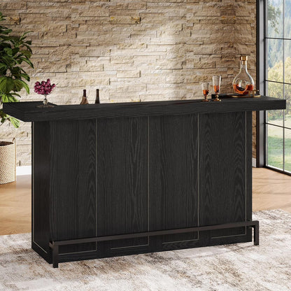 4-Tier Bar Table, 70.9-Inch Large Modern Home Bar Cabinet with Wine Glass Holder and Black Footrest