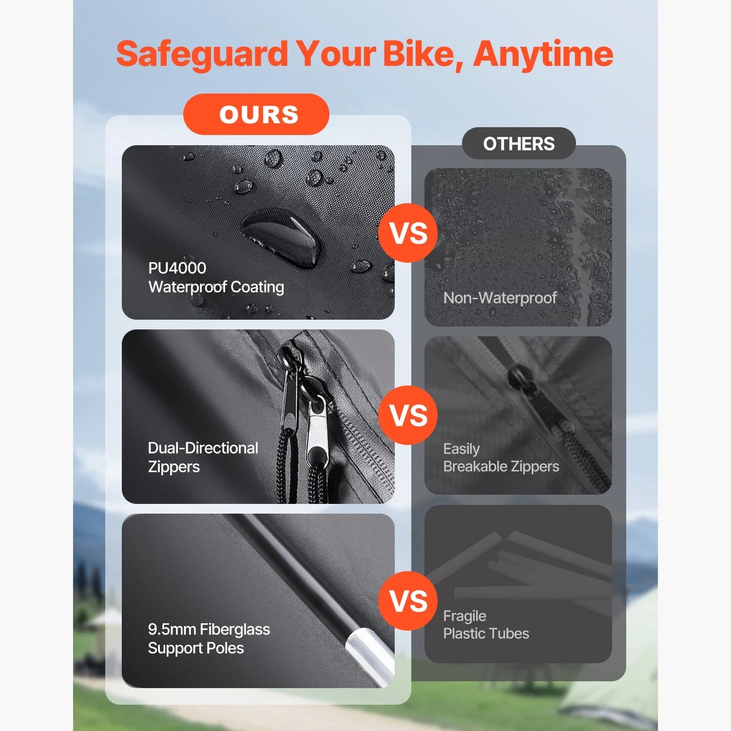 KFFKFF Outdoor Bike Storage Tent, Holds 5 Bicycles, Spacious and Ventilated with Waterproof Design, Durable Fiberglass Frame & Dual Zippers, Suitable for Bicycles