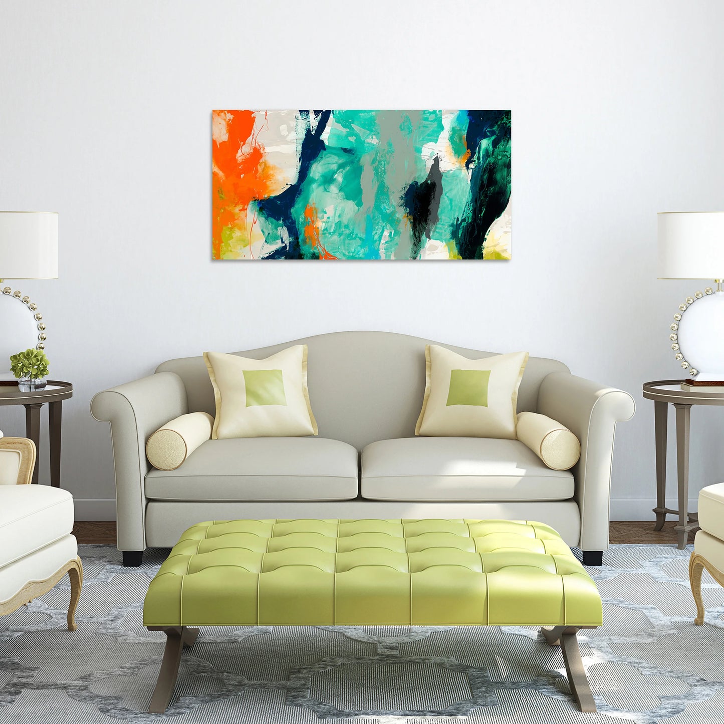 Empire Art Direct Tidal Abstract 2 Frameless Free Floating Tempered Glass Panel Graphic Wall Art, 24" x 48" x 0.2", Ready to Hang