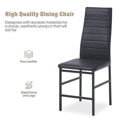 Dining Table Set for 4, 5 Piece Kitchen Table and Chairs with Black Tempered Glass Table Top and 4 Black Faux Leather Metal Frame Chairs,47.2" x 27.5" x 29.5"