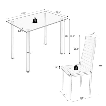 uhomepro White Kitchen Table Set, 5 Pieces Dining Table Set, Tempered Glass Dining Table and Chairs Set for 4, Upgraded Iron Dining Room Table Set with 4 PU Leather Chairs