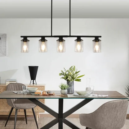 ACE-LIGHTS,Modern Industrial 5-Light Chandelier with Clear Glass Shades(Bulbs Not Included),Hanging Ceiling Light Fixture for Living Room,Dining Room,Kitchen Island(Black)