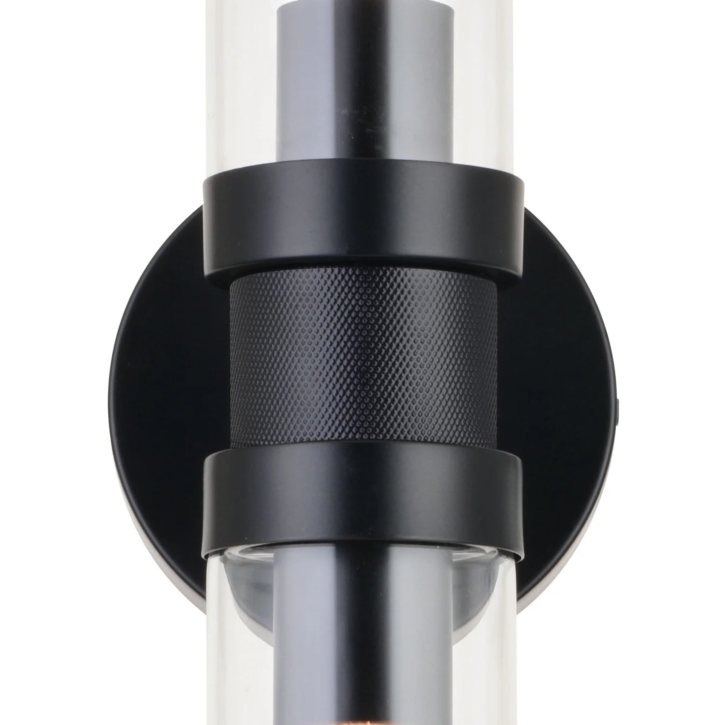 Levitt 2 Light Black Industrial Bathroom Vanity Wall Fixture with Clear Tube Glass