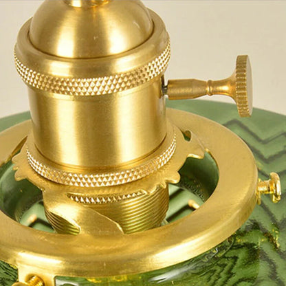 Arturesthome Classic Vintage Green Glass Pendant Light Cylinder Wavy Small Light Fixture