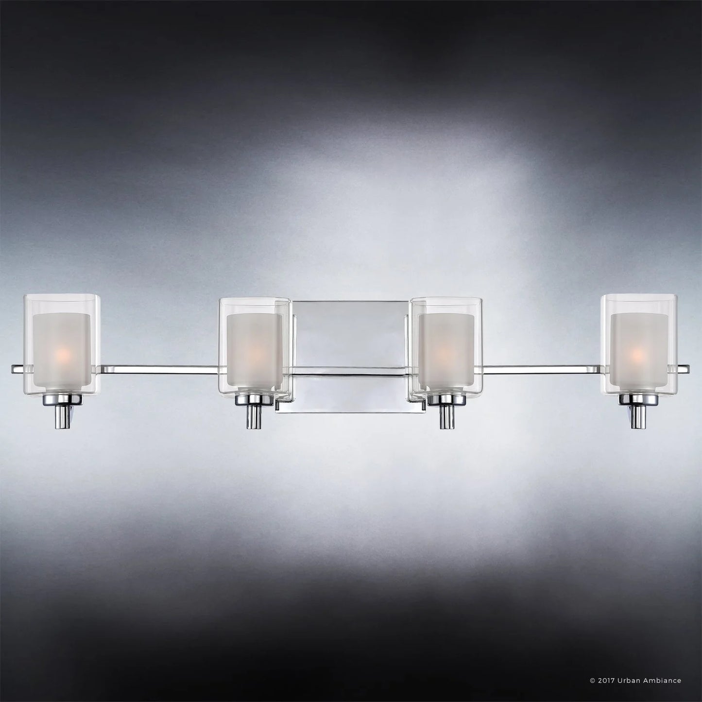 Urban Ambiance Luxury Modern Bathroom Vanity Light, Large Size: 6"H x 29"W, with Posh Style Elements, Polished Chrome Finish and Sand Blasted Inner Glass, Clear Outer Glass, UQL2404