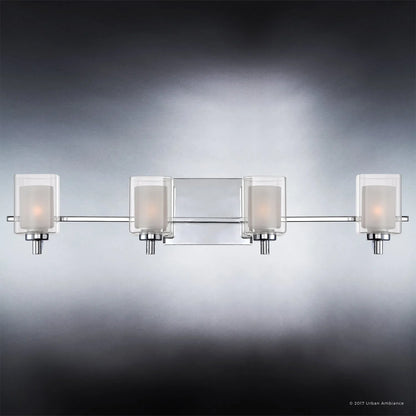 Urban Ambiance Luxury Modern Bathroom Vanity Light, Large Size: 6"H x 29"W, with Posh Style Elements, Polished Chrome Finish and Sand Blasted Inner Glass, Clear Outer Glass, UQL2404