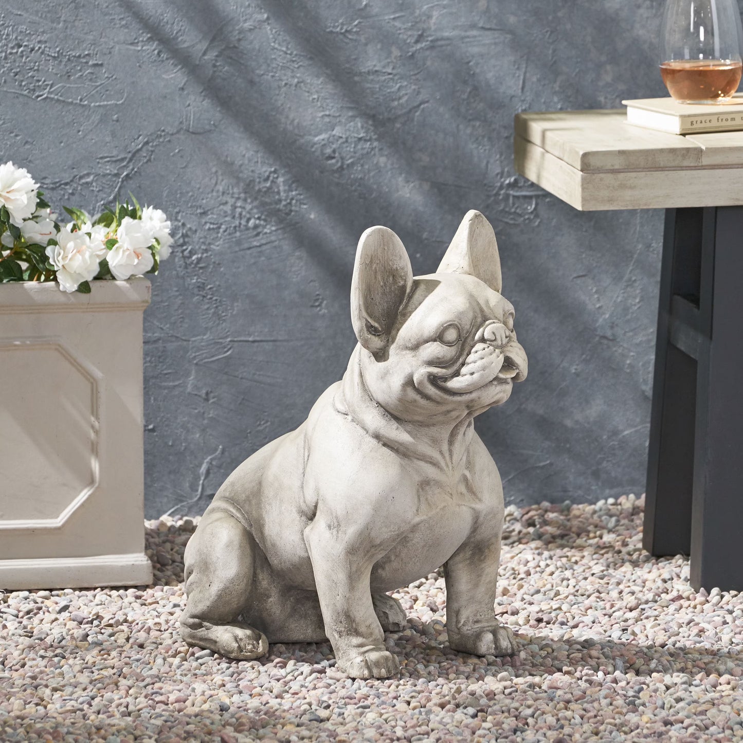 DUOSONG Dog Garden Sculpture Gray Glass Garden & Outdoor Water Fountains