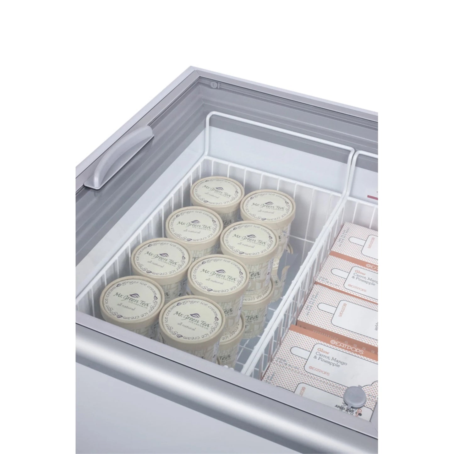 Ice cream chest freezer with glass sneeze guard (ships unassembled)